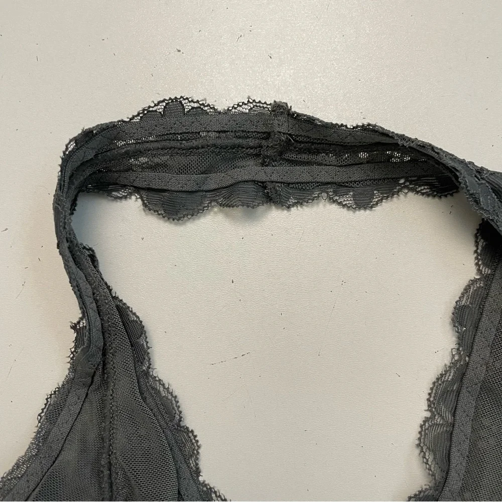 Free People Intimately Bralette Galloon Lace Halter Adjustable Band Floral Grey